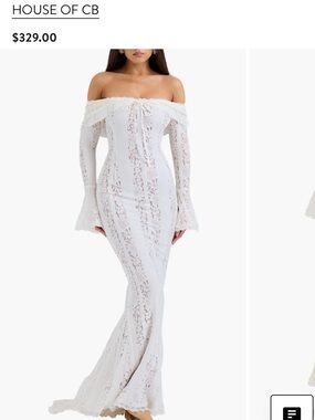 House of CB White Off-Shoulder Belle Lace Mermaid Gown
